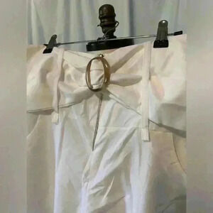 Bow Pants. White. Zip Closure. Fun Buckle Detail. Cuff Detail. SZ L. SHEIN.